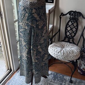 Zara Teal and Beige Floral Wide-Leg Pants